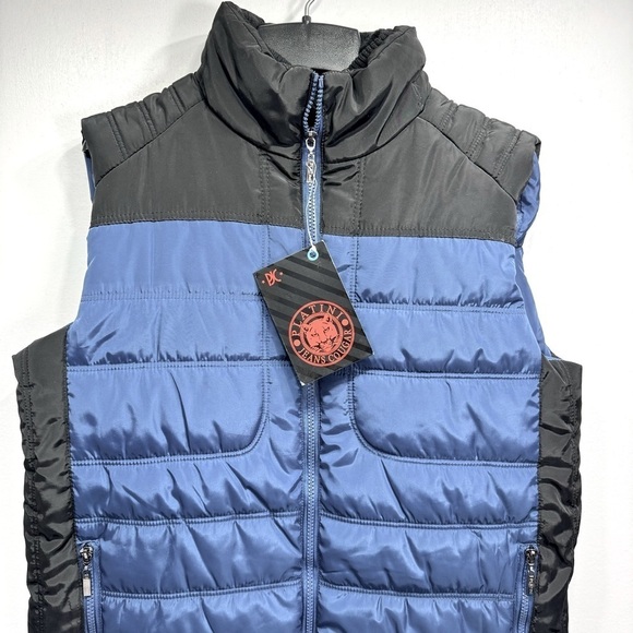 Men’s Black & Blue Colorblock Puffer Vest Zip Front Size Small - Picture 2 of 11